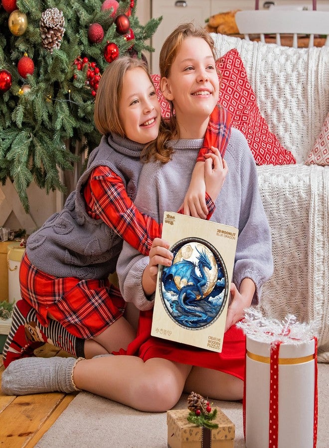 Purdicra Wooden Puzzles for Adults - Unique Animal Shaped Moonlit Blue Dragon Puzzle, 3D Vision Wooden Jigsaw Puzzle, Christmas Birthday Gifts for Friends/Family, Home Decor 13.4 * 13.4in 300pcs - Image 4